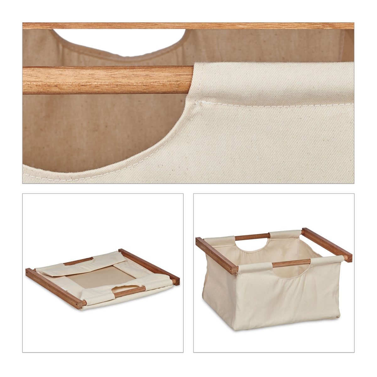 Raft pentru baie din  lemn de nuc si bumbac, 3 sertare, manere, maro/crem, 96 x 43,5 x 33,5 cm - imagine 7