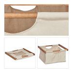 Raft pentru baie din  lemn de nuc si bumbac, 3 sertare, manere, maro/crem, 96 x 43,5 x 33,5 cm - imagine 7