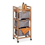 Raft pentru baie, lemn/bumbac, 3 sertare, manere, maro/gri, 96 x 43,5 x 33,5 cm