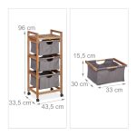 Raft pentru baie, lemn/bumbac, 3 sertare, manere, maro/gri, 96 x 43,5 x 33,5 cm - imagine 4