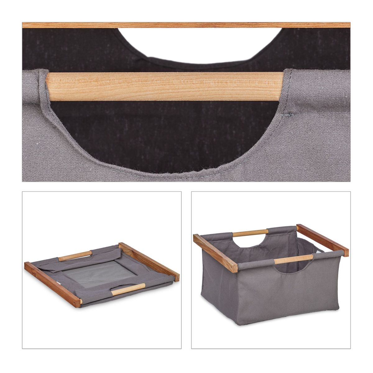 Raft pentru baie, lemn/bumbac, 3 sertare, manere, maro/gri, 96 x 43,5 x 33,5 cm - imagine 8