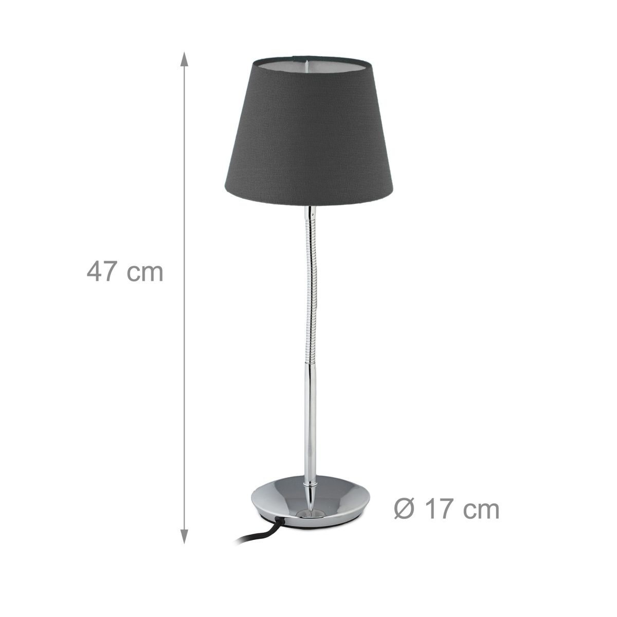 Lampa de birou, cadru flexibil, design atemporal, E14, abajur din material textil, 47 x 17 cm, gri - imagine 4