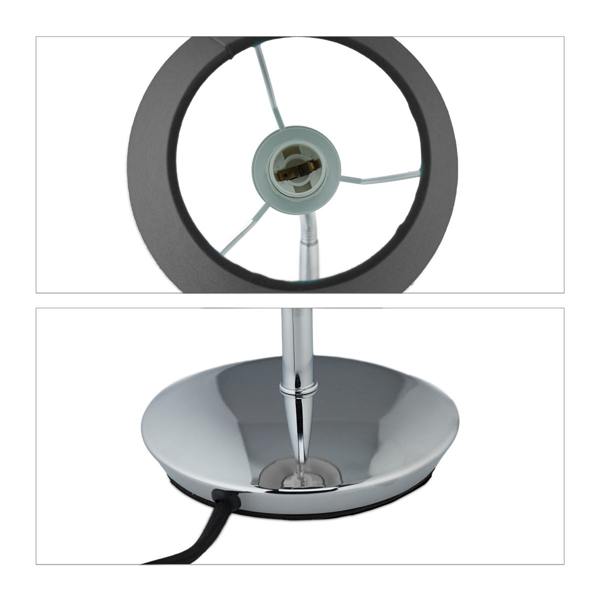Lampa de birou, cadru flexibil, design atemporal, E14, abajur din material textil, 47 x 17 cm, gri - imagine 8