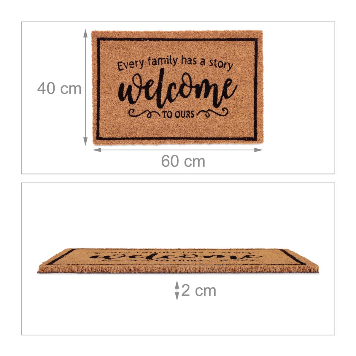 Covoras intrare, fibra de cocos, negru/maro, 2 x 60 x 40 cm - imagine 4