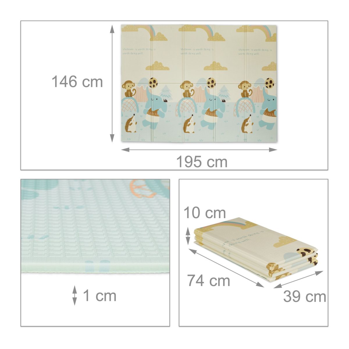 Covoras de joaca, pliabil, doua fete, design animalute, 1 x 195 x 146 cm - imagine 4