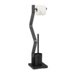 Suport pentru hartie igienica cu perie de toaleta 2 in 1, MDF/otel, 75 x 18,5 x 18,5 cm, negru/gri