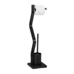 Suport pentru hartie igienica cu perie de toaleta 2 in 1, MDF/otel, 75 x 18,5 x 18,5 cm, negru