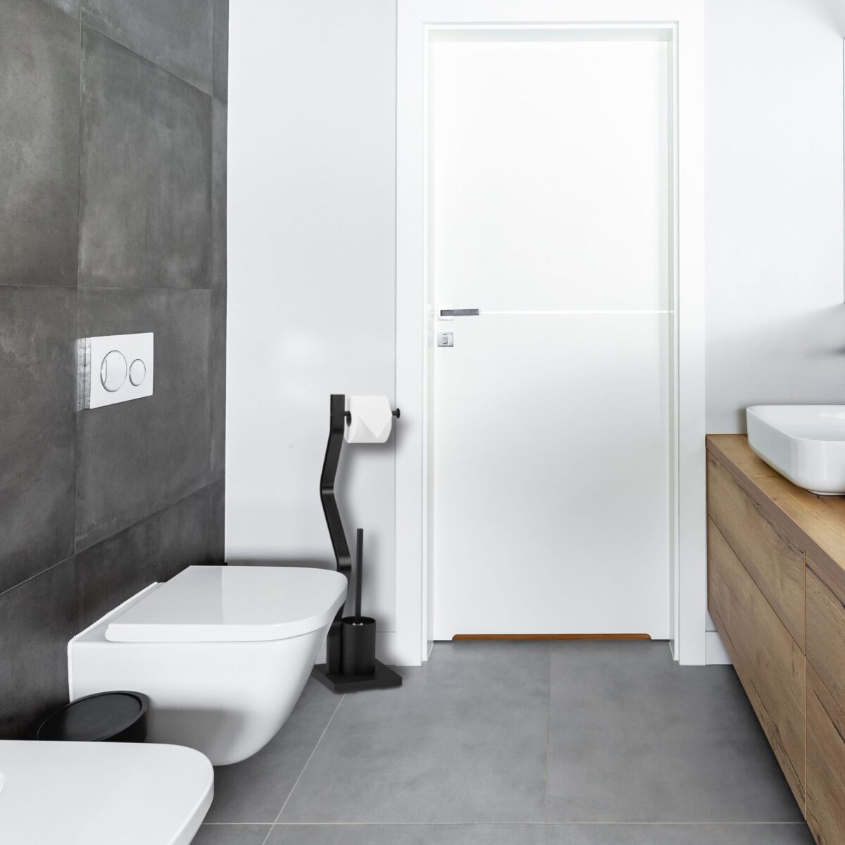 Suport pentru hartie igienica cu perie de toaleta 2 in 1, MDF/otel, 75 x 18,5 x 18,5 cm, negru - imagine 8