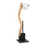 Suport pentru hartie igienica cu perie de toaleta 2 in 1, MDF/otel, 75 x 18,5 x 18,5 cm, nrgtu/maro