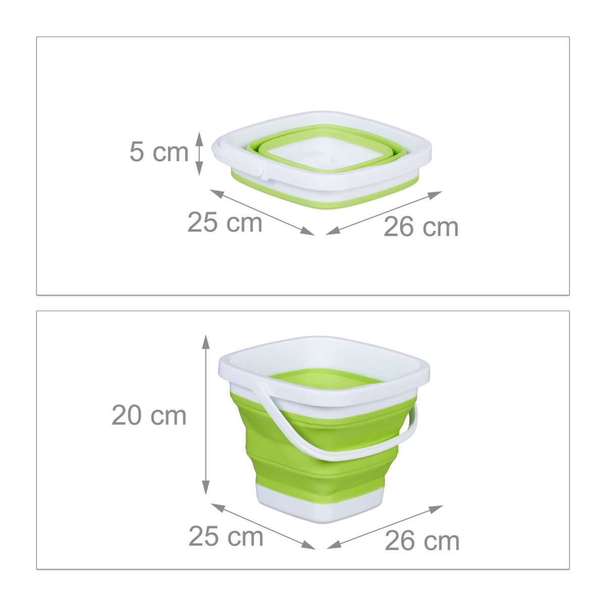 Galeata pliabila din plastic, pentru casa/camping, 5L, 20 x 26 x 25 cm, verde/alb (copiază) - imagine 2
