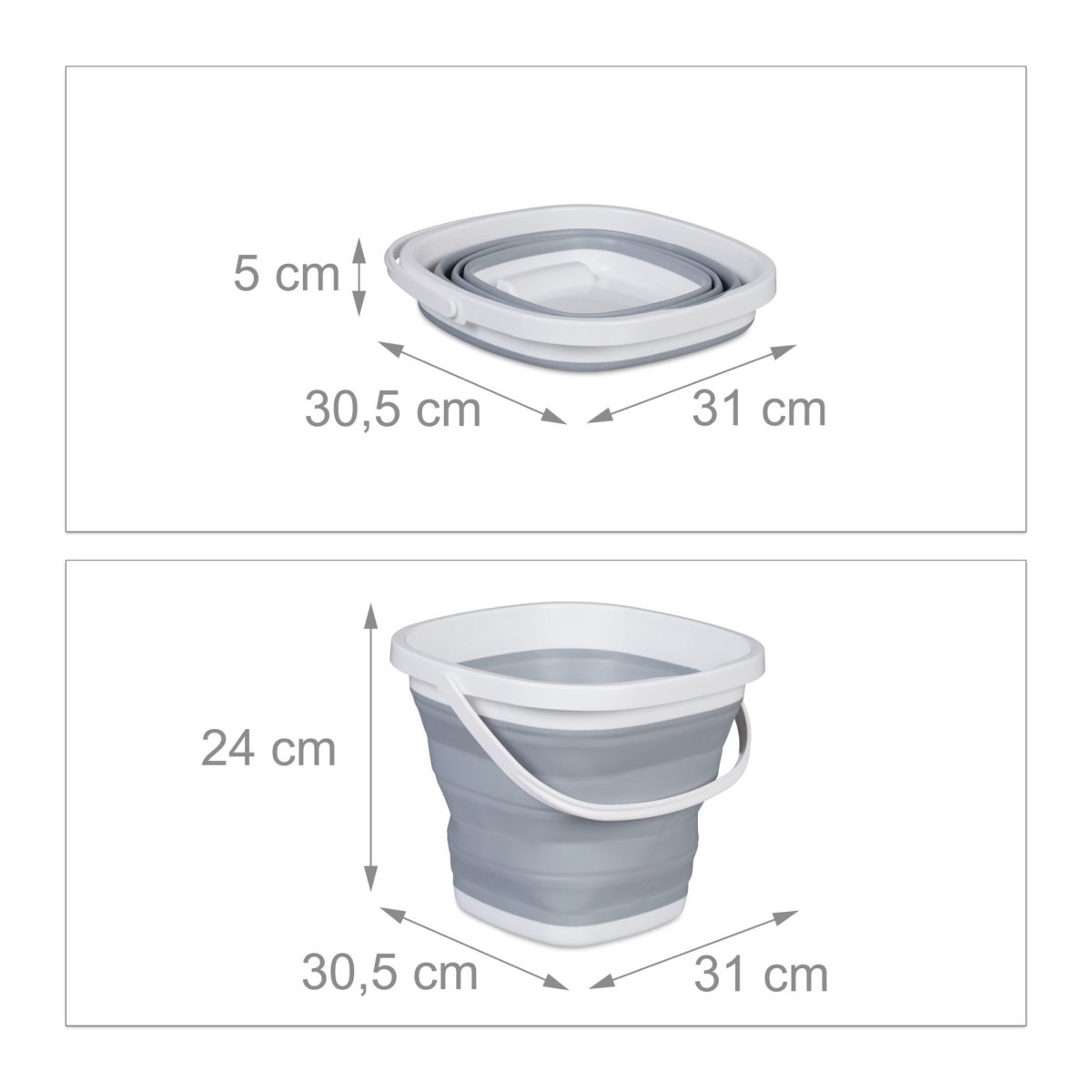 Galeata pliabila din plastic, pentru casa/camping, 10L, 24 x 31 x 30,5 cm, gri/alb - imagine 5