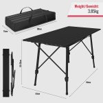Masa pliabila gradina,Kraftpunkt,spatiu depozitare, geanta transport, inaltime reglabila, 90 x 45 cm, aluminiu, negru - imagine 3