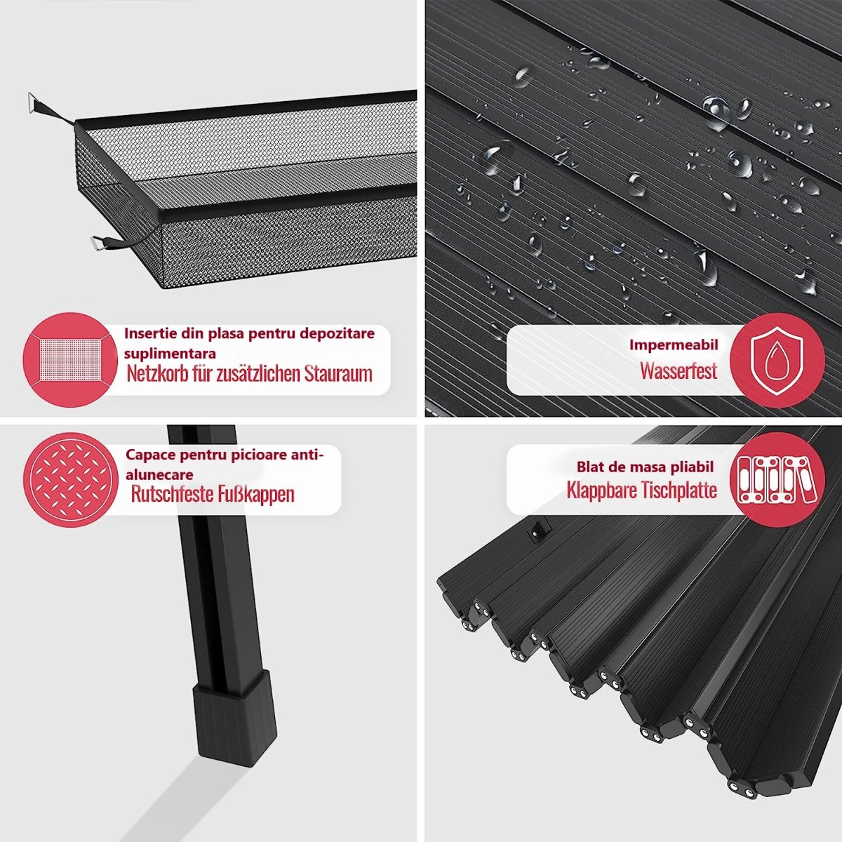 Masa pliabila gradina,Kraftpunkt,spatiu depozitare, geanta transport, inaltime reglabila, 90 x 45 cm, aluminiu, negru - imagine 5