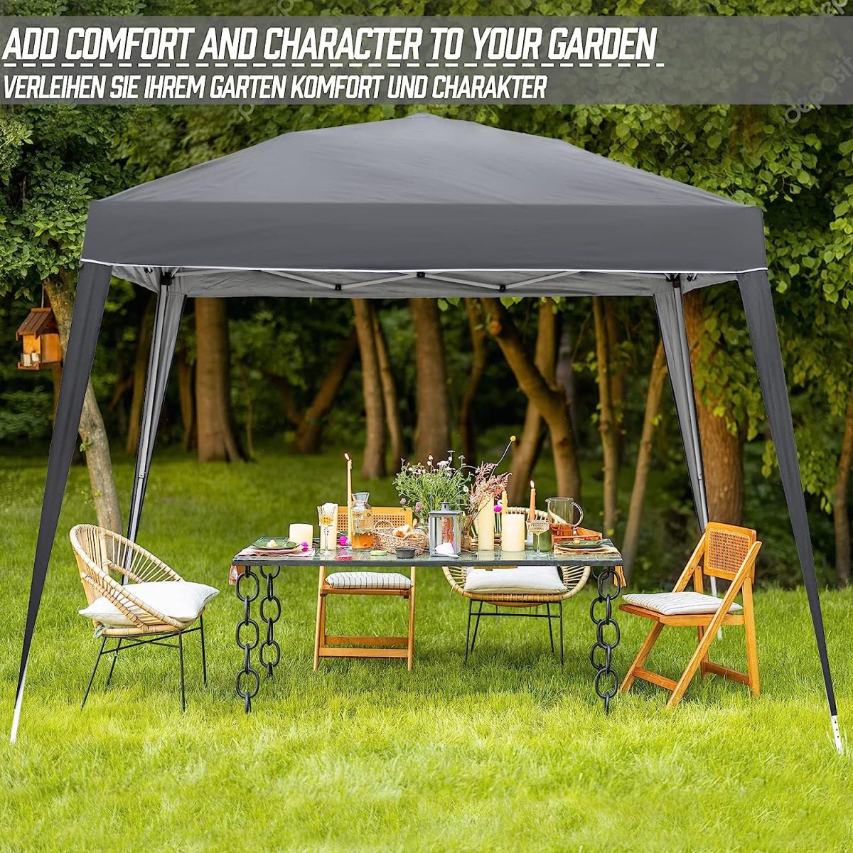 Pavilion impermeabil, cu protectie UV pentru gradina/terasa/curte, pliabil, 3x3m, gri/antracit - imagine 3