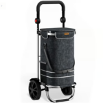 Cărucior cumpărături pliabil din aluminiu, 56L, cu geantă termo și mâner reglabil – Negru