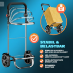 Cărucior cumpărături pliabil din aluminiu, 56L, cu geantă termo și mâner reglabil – Negru - imagine 9