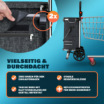 Cărucior cumpărături pliabil din aluminiu, 56L, cu geantă termo și mâner reglabil – Negru - imagine 8