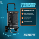 Cărucior cumpărături pliabil din aluminiu, 56L, cu geantă termo și mâner reglabil – Negru - imagine 2
