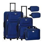 Set 3 trolere si 2 genti cosmetice, Atena, L-M, poliester, albastru