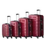 Set 4 trolere ABS de diferite dimensiuni, S-M-L-XL, roti robuste de 360°, rosu,Juskys
