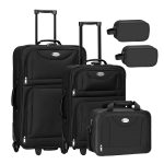 Set 3 trolere si 2 genti cosmetice, Atena, L-M, poliester, negru