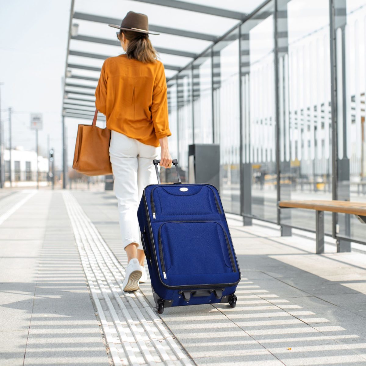 Set 3 trolere si 2 genti cosmetice, Atena, L-M, poliester, albastru - imagine 2
