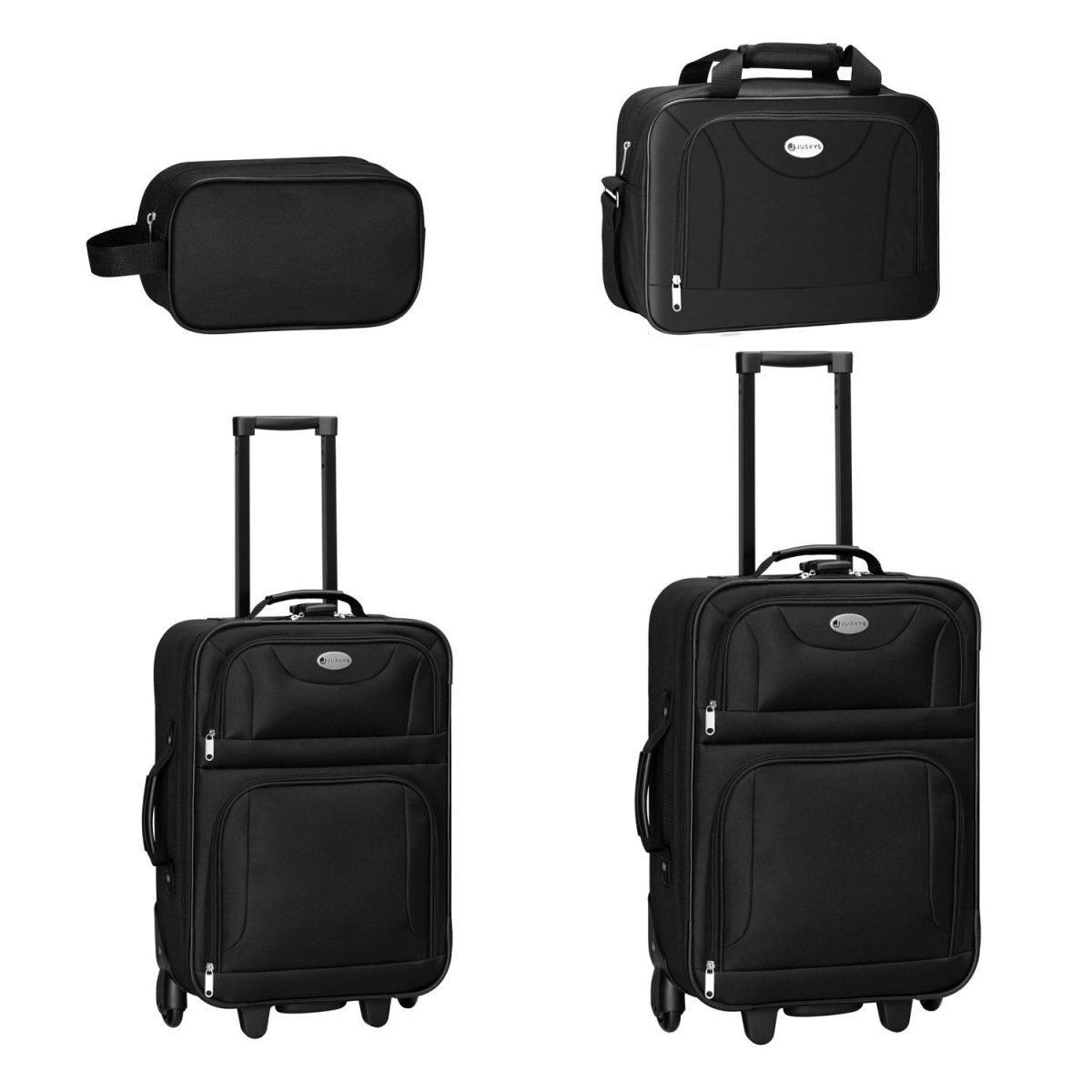 Set 3 trolere si 2 genti cosmetice, Atena, L-M, poliester, negru - imagine 3