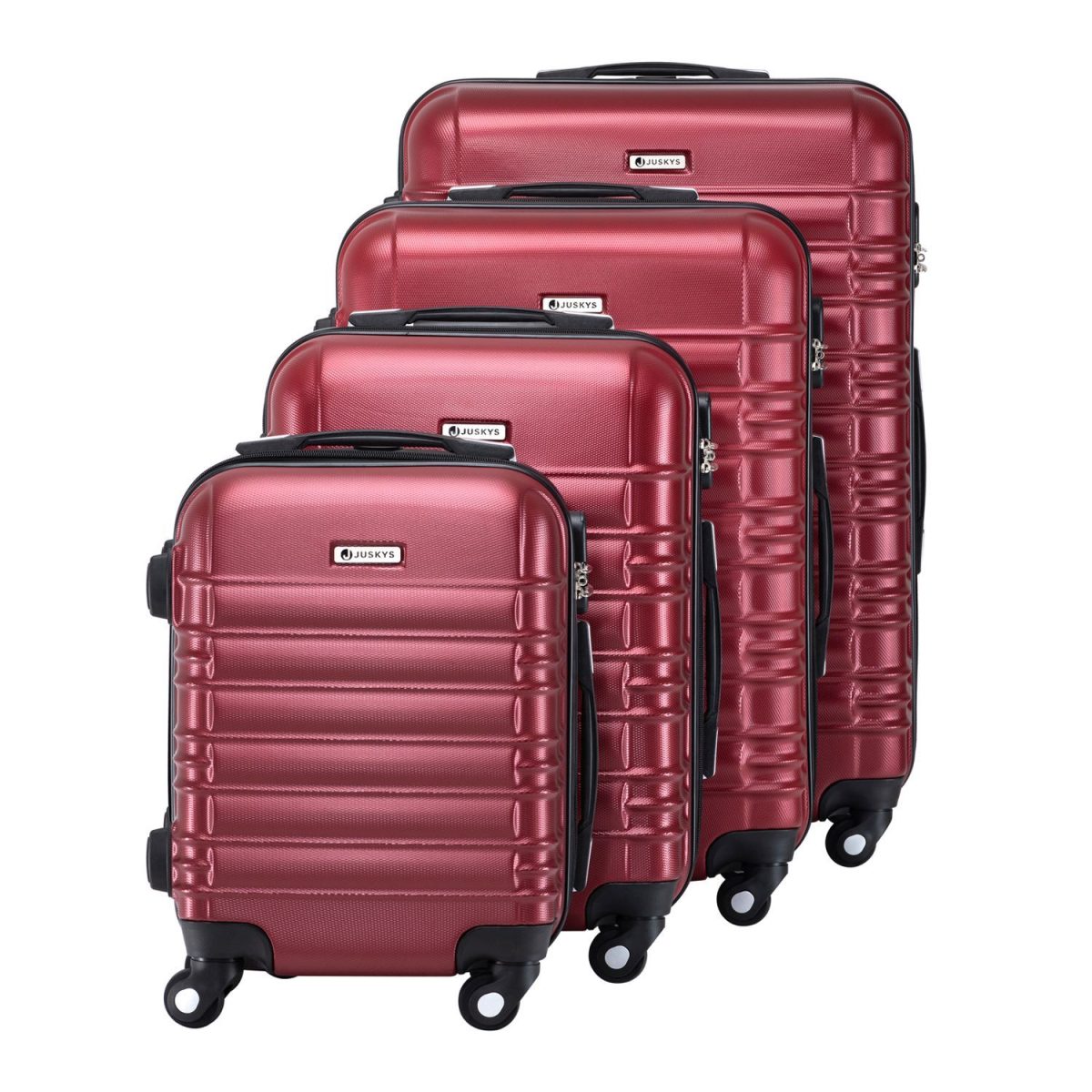 Set 4 trolere ABS de diferite dimensiuni, S-M-L-XL, roti robuste de 360°, rosu,Juskys - imagine 3