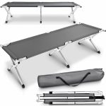 Pat pliabil pentru camping, 190x64x44cm, robust, stabil, husa de transport, gri