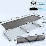Pat pliabil pentru camping, 190x64x44cm, robust, stabil, husa de transport, gri - imagine 4