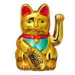Pisica norocoasa Maneki Neko, auriu, din plastic, 16 x 10 x 8 cm