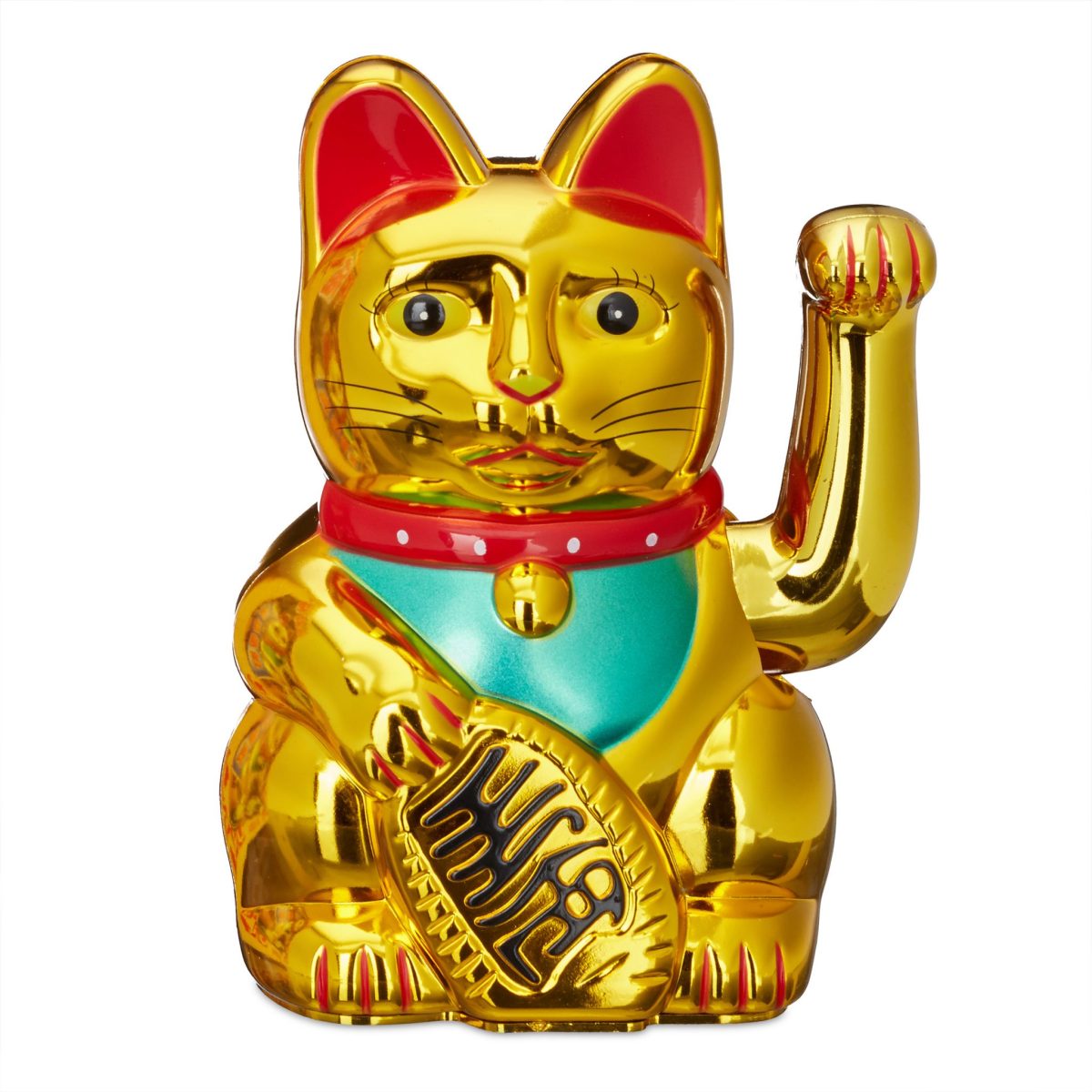 Pisica norocoasa Maneki Neko, auriu, din plastic, 16 x 10 x 8 cm - imagine 2