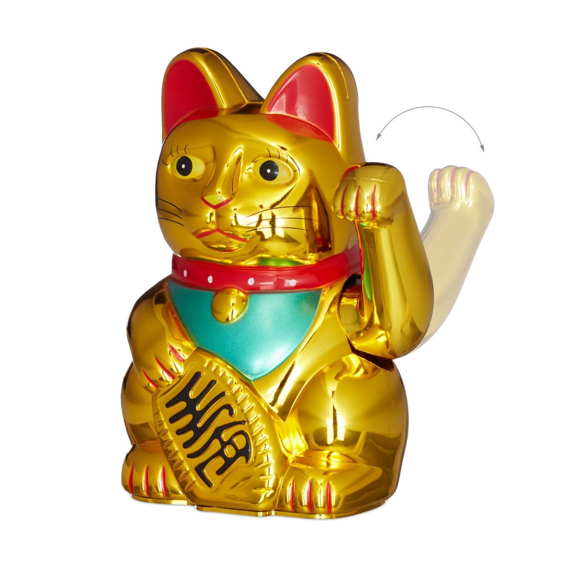 Pisica norocoasa Maneki Neko, auriu, din plastic, 16 x 10 x 8 cm - imagine 5