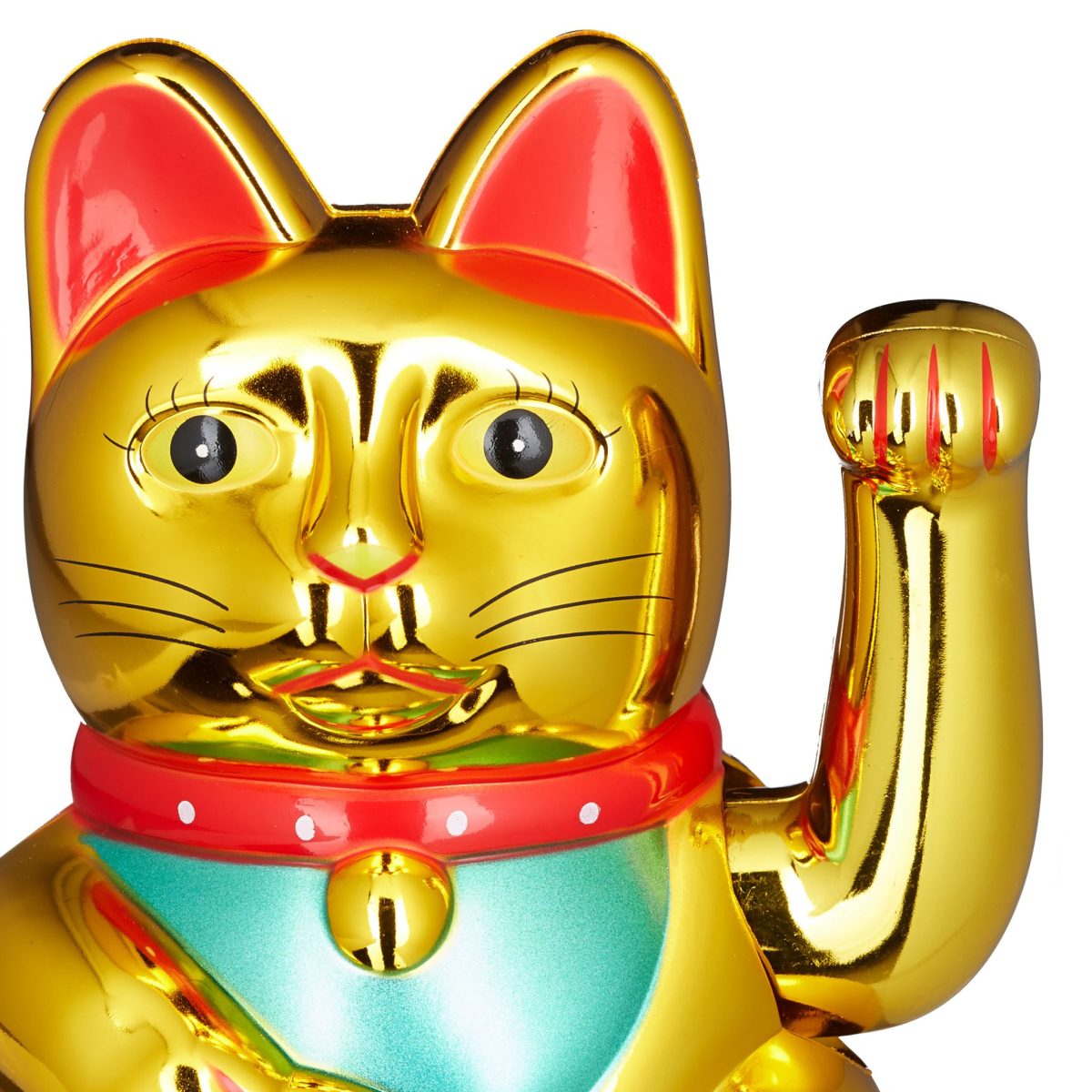 Pisica norocoasa Maneki Neko, auriu, din plastic, 16 x 10 x 8 cm - imagine 4