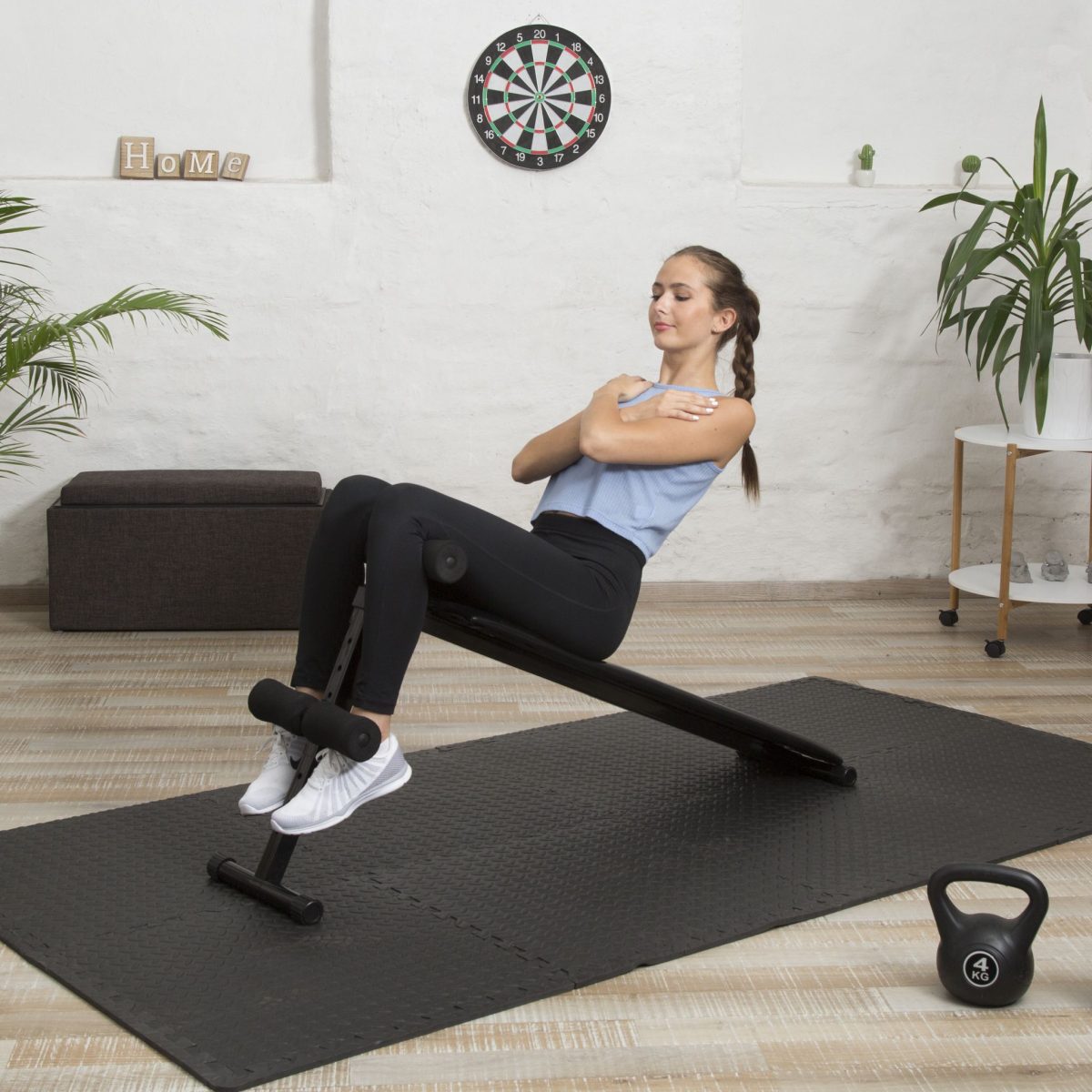 Banca abdomene Relaxdays, pliabila, neagra, greutate suportata 100 kg, 63 x 33 x 135 cm - imagine 3