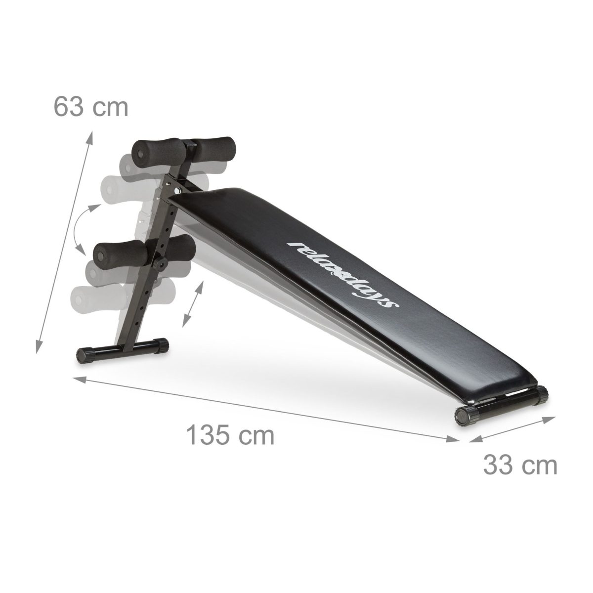 Banca abdomene Relaxdays, pliabila, neagra, greutate suportata 100 kg, 63 x 33 x 135 cm - imagine 5