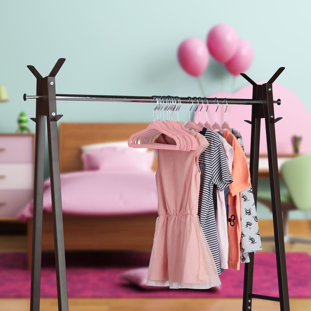 Set 20 umerase pentru copii, din plastic/metal/catifea, roz deschis - imagine 7