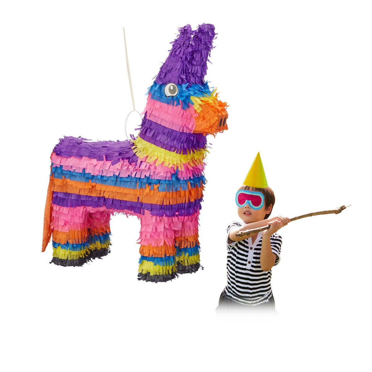 Piniata pentru petrecerile copiilor, ponei, din hartie multicolora, se pot adauga dulciuri/jucarii inauntru, 55 x 40 x 13 cm - imagine 2