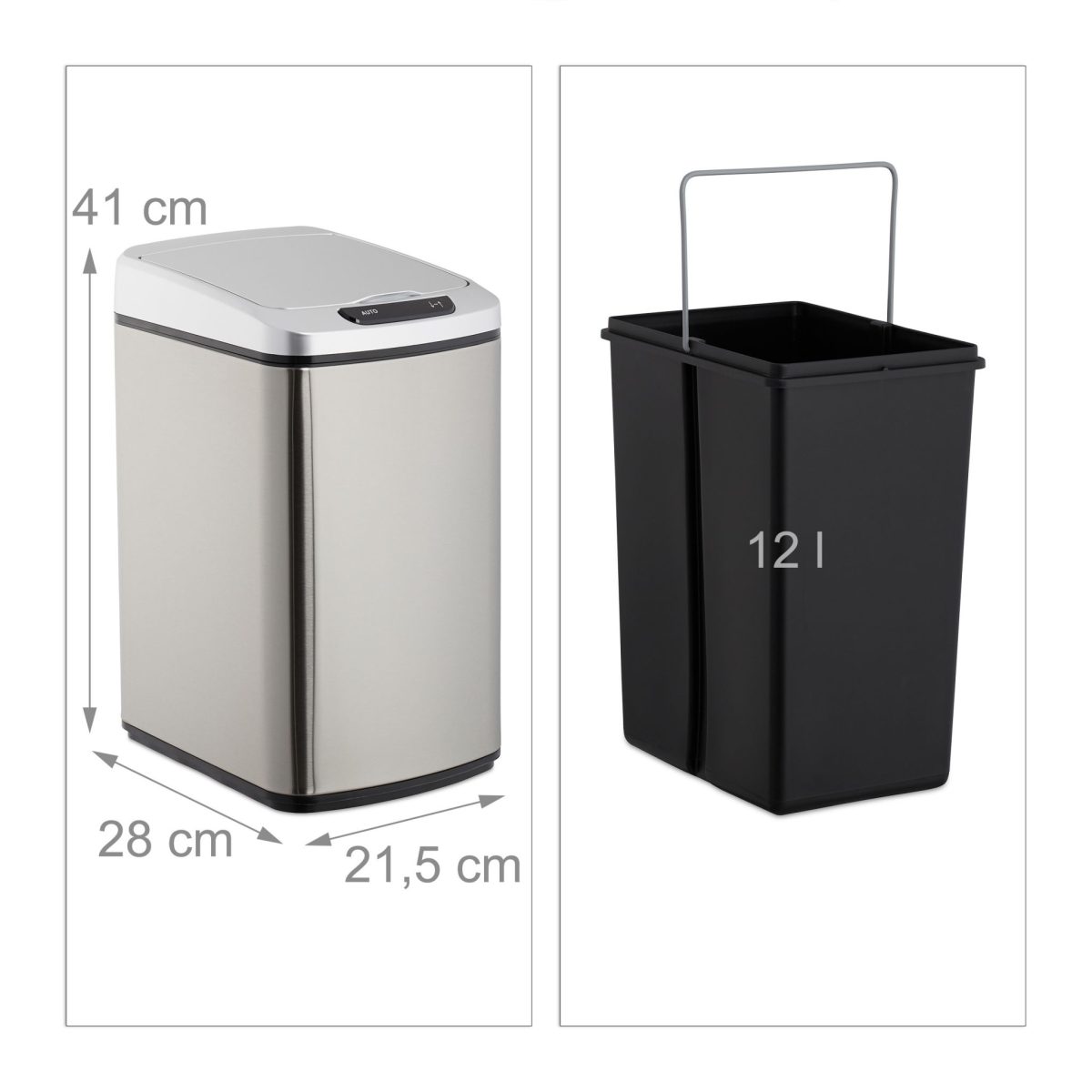 Cos de gunoi cu senzor automat, 12 L, capac anti-miros,  41 x 21,5 x 28 cm, negru/argintiu - imagine 5