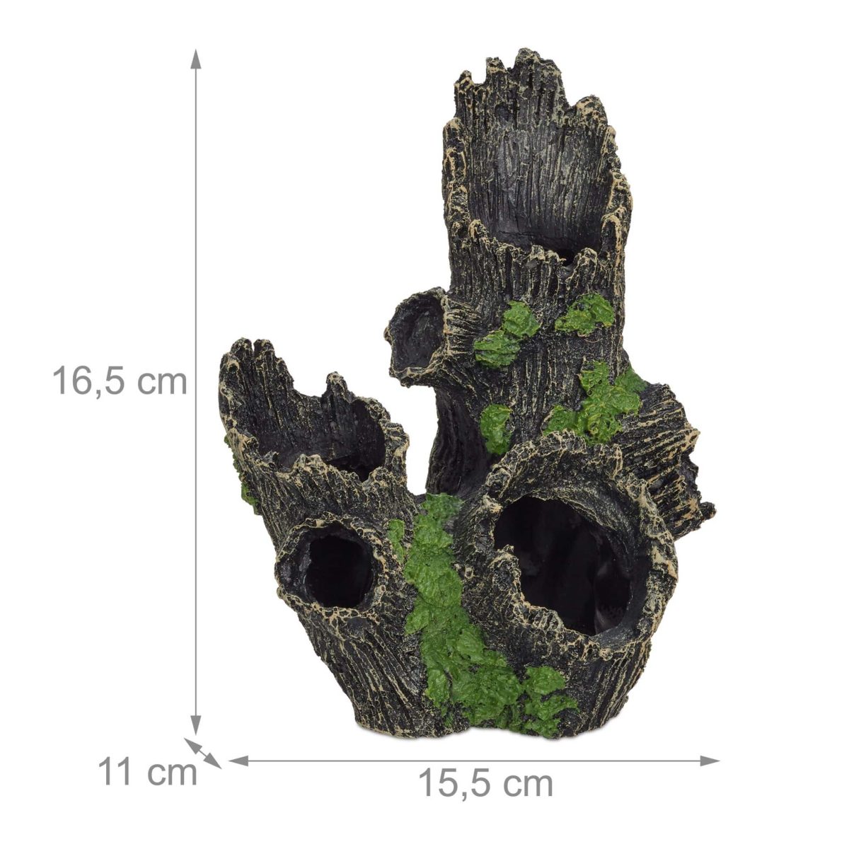 Decor acvariu, trunchi de copac, negru/verde, 16,5 x 15,5 x 11 cm - imagine 3