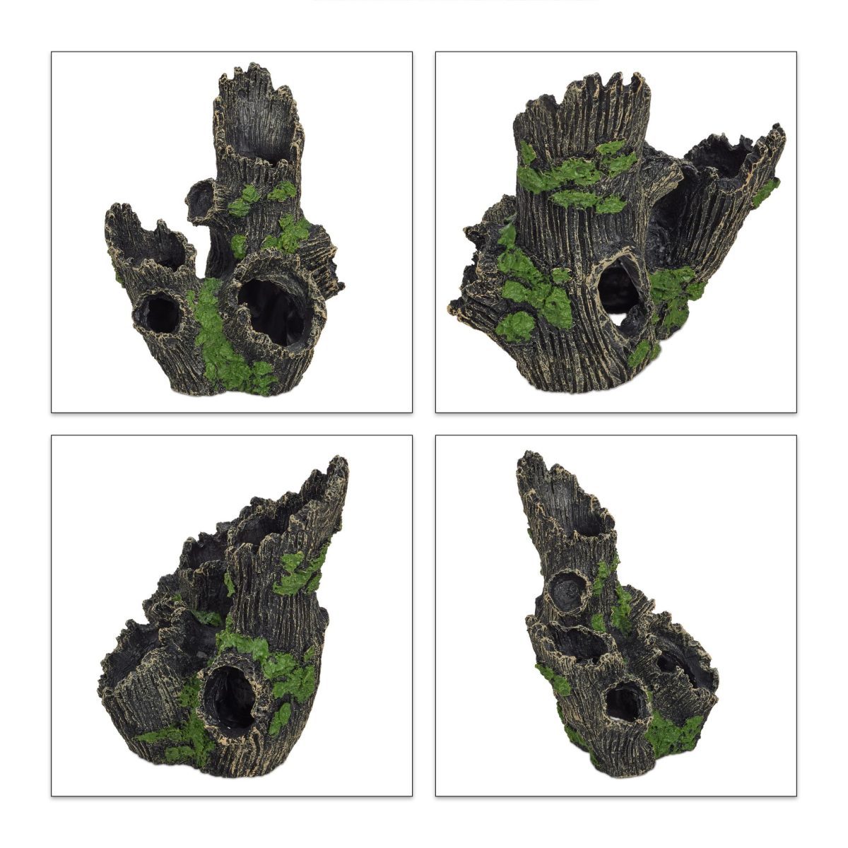 Decor acvariu, trunchi de copac, negru/verde, 16,5 x 15,5 x 11 cm - imagine 6