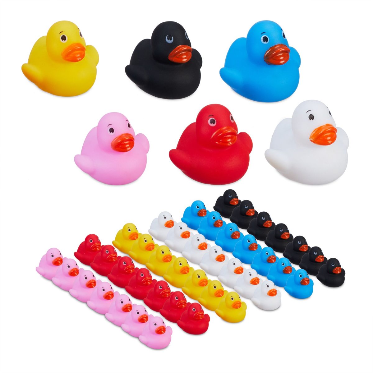 Set jucarii de baie, rata, 48 bucati, rosu/galben/alb/negru/albastru/roz, 3 x 4 x 4 cm - imagine 2