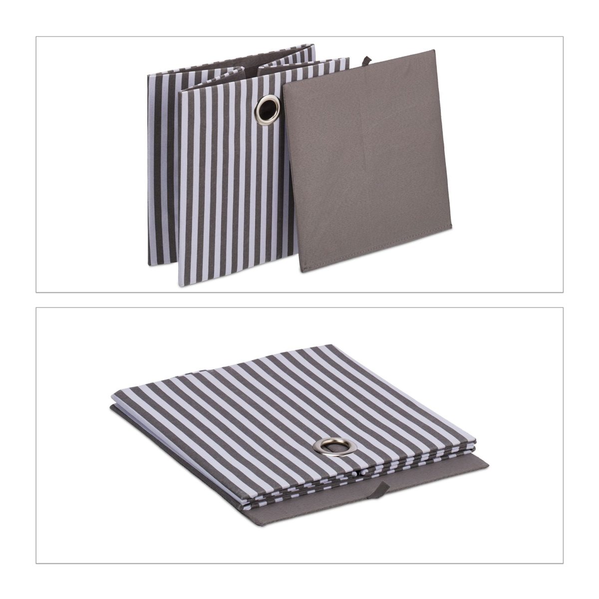 Cutie de depozitare, set de 2, din poliester/in/carton, gri alb, 30,5 x 30 x 30 cm - imagine 4