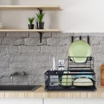 Scurgator vase, cu suport pentru tacamuri si suport pentru pahare, 2 nivele, negru, 18 x 42,5 x 31,5 cm