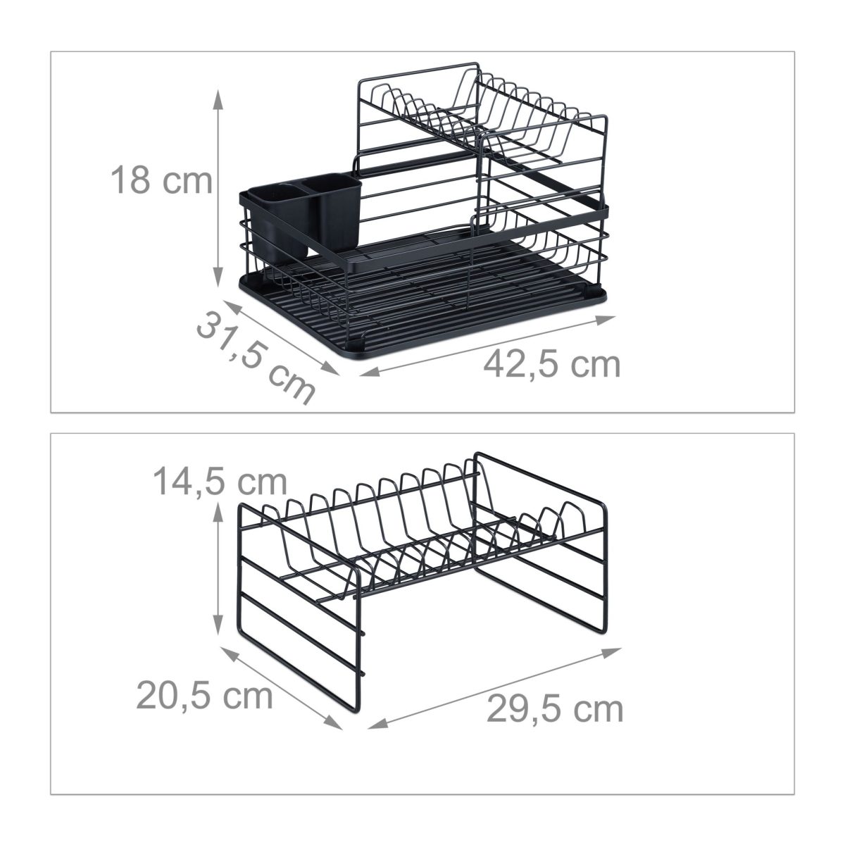 Scurgator vase, cu suport pentru tacamuri si suport pentru pahare, 2 nivele, negru, 18 x 42,5 x 31,5 cm - imagine 4