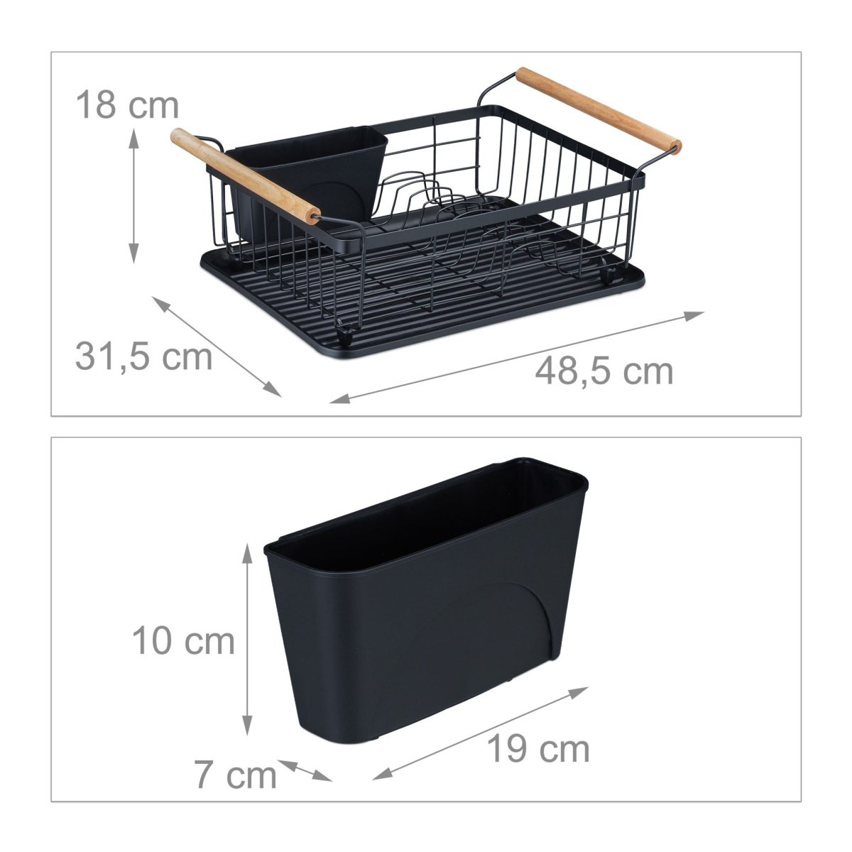 Scurgator vase, cu suport pentru tacamuri si suport pentru pahare, manere, negru/maro, 18 x 48,5 x 31,5 cm - imagine 7