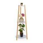 Suport pentru plante si ghivece, alb/maro, 98 x 35 cm,Relaxdays