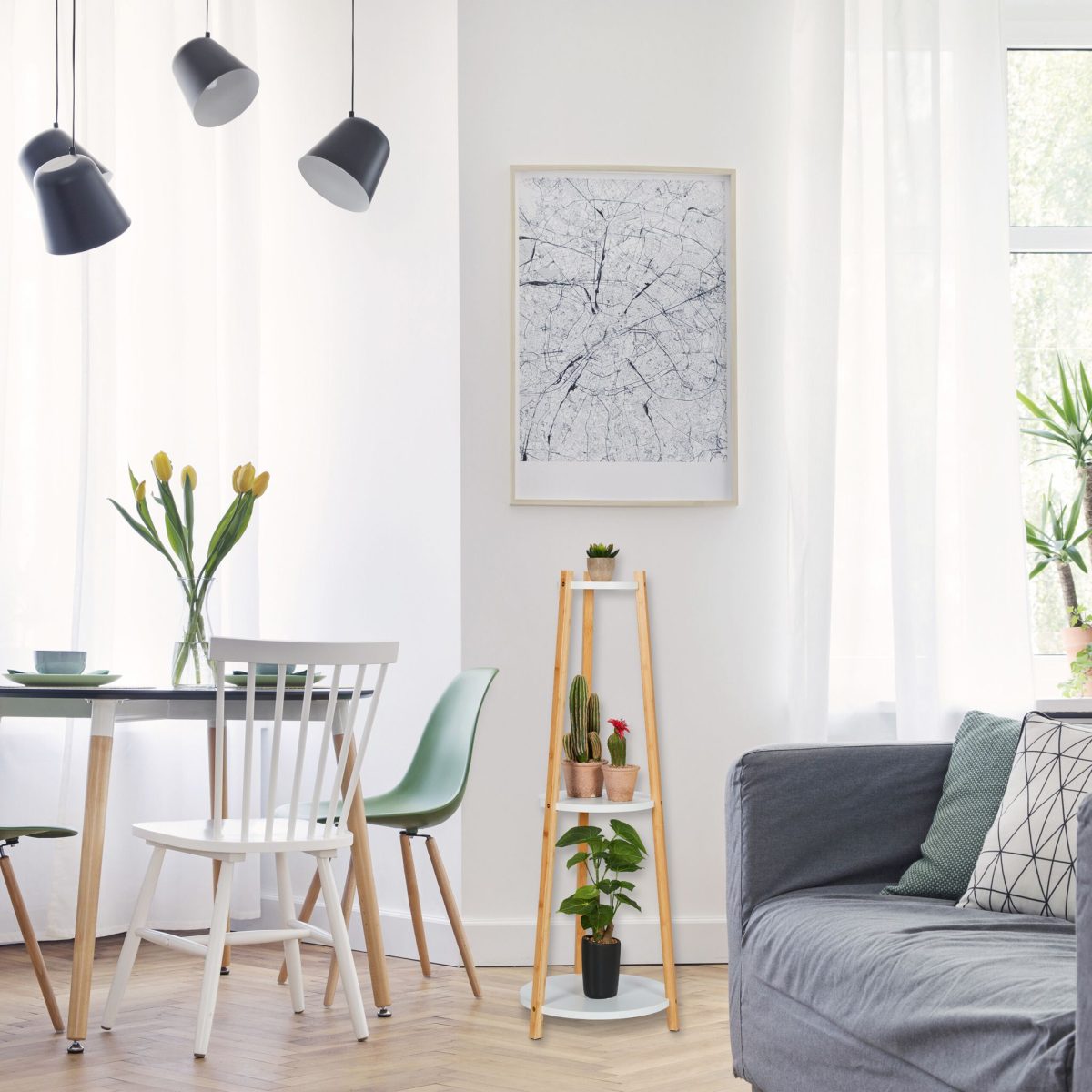 Suport pentru plante si ghivece, alb/maro, 98 x 35 cm,Relaxdays - imagine 2