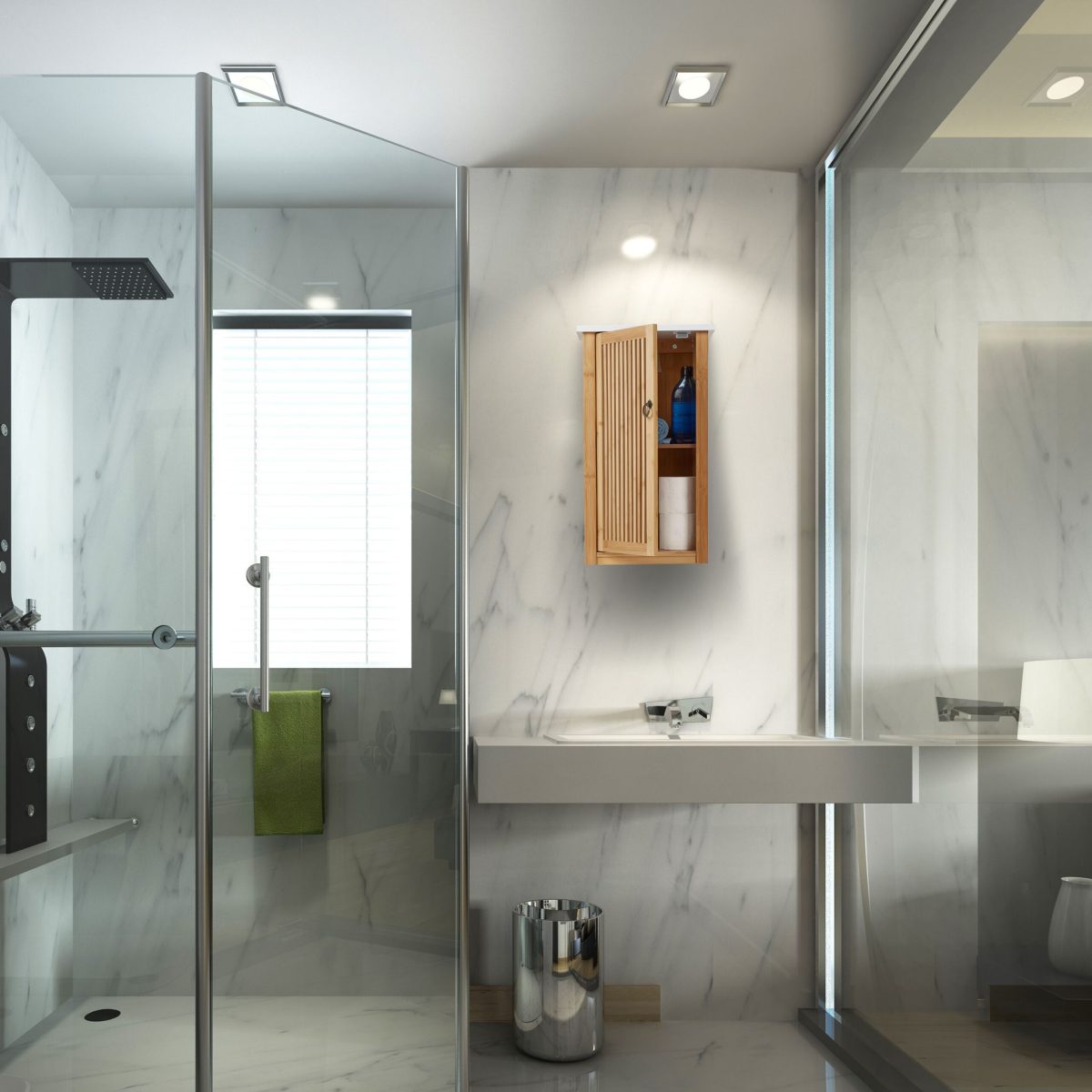 Dulap de baie suspendat, 2 rafturi, 60 x 34,5 x 21 cm, maro - imagine 4