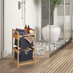 Cos de rufe, 2 compartimente si raft superior, din bambus/poliester/bumbac, natural/gri, 73 x 36,5 x 33 cm - imagine 9